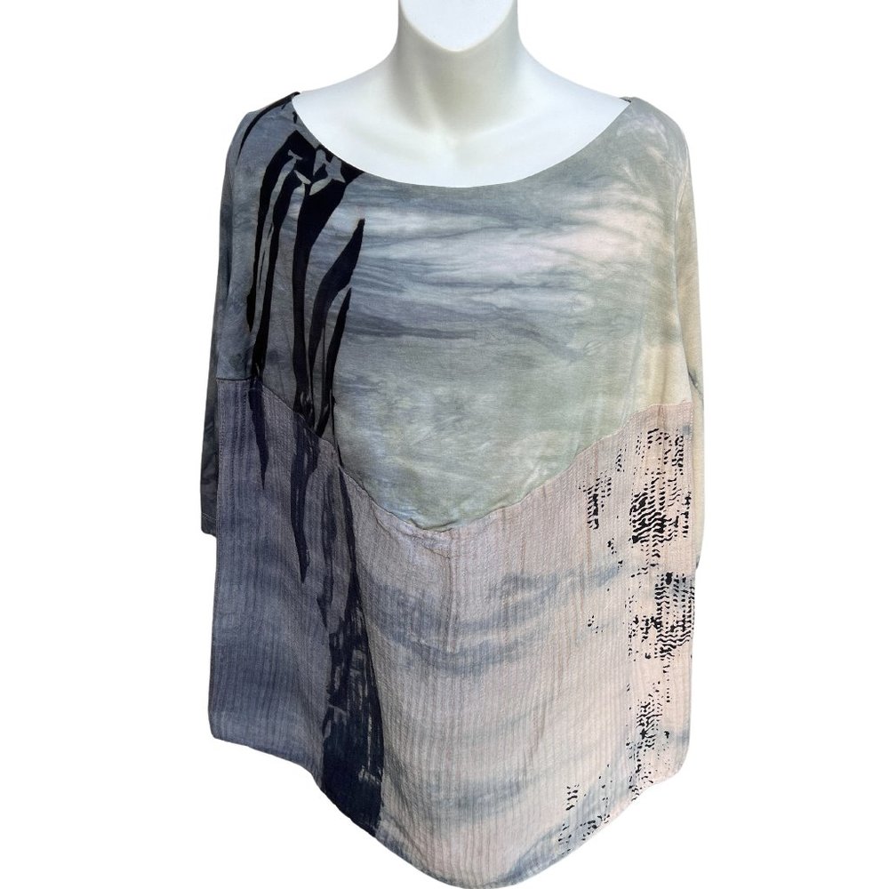 Artofcloth NWT 3/4 Sleeve Crew Neck Blouse Top Pullover Gray & Black Size Large